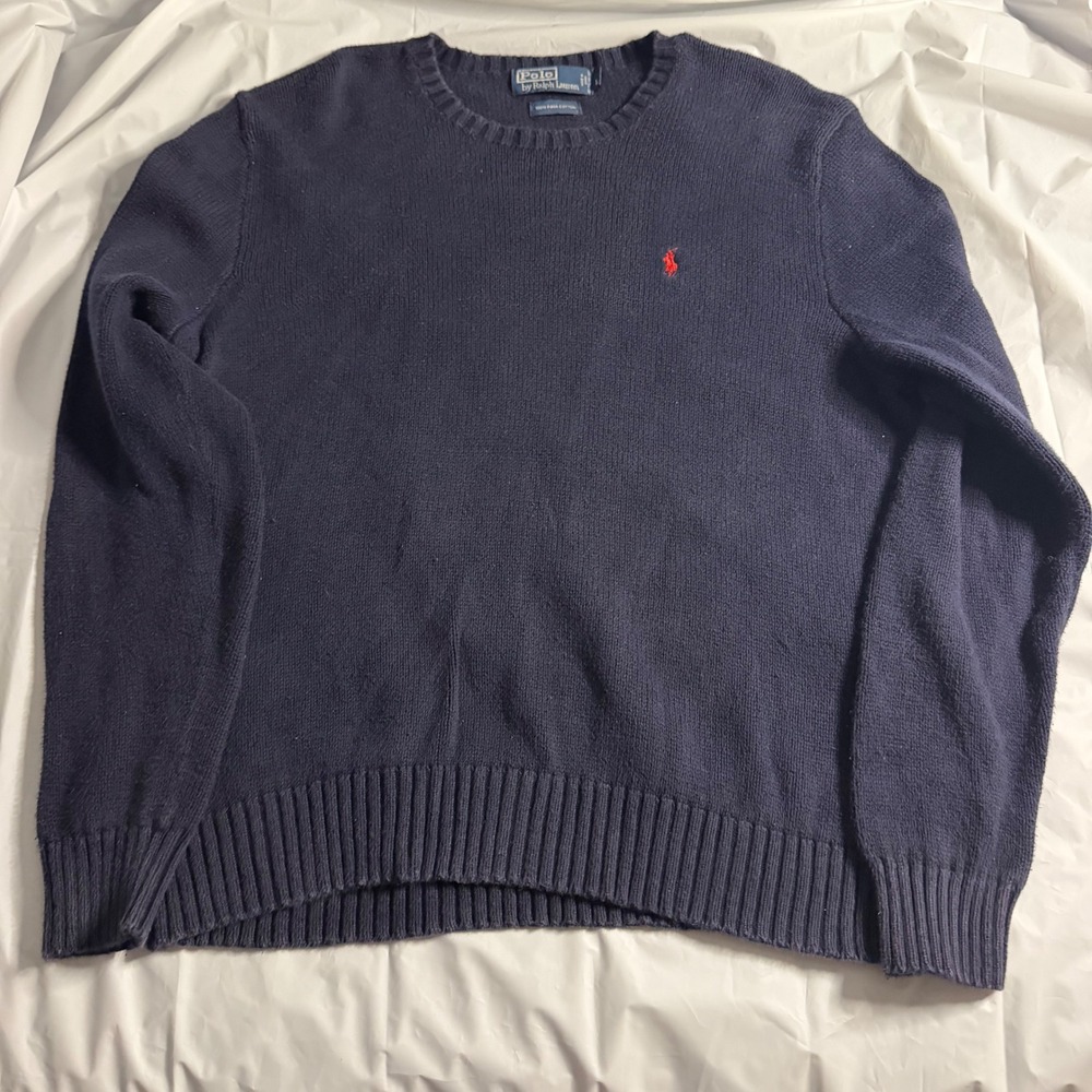 Polo Ralph Lauren VTG Mens Pima Cotton Crewneck Sweater Large Navy Blue Preppy